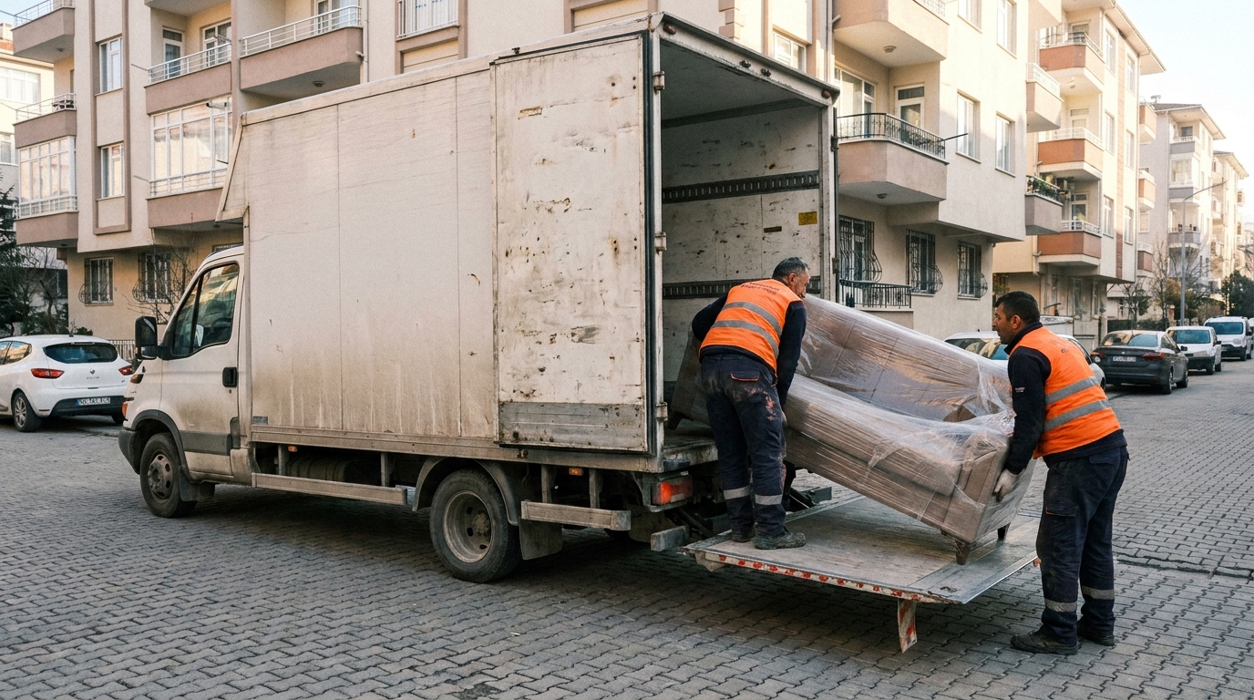 Sarı kamyon ile eşya toplama hizmeti