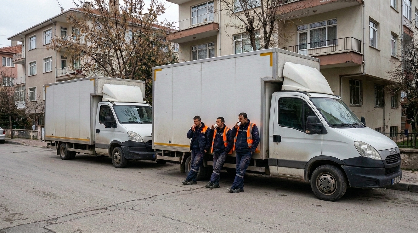 Nakliyat filosu — iki kamyon ve ekip